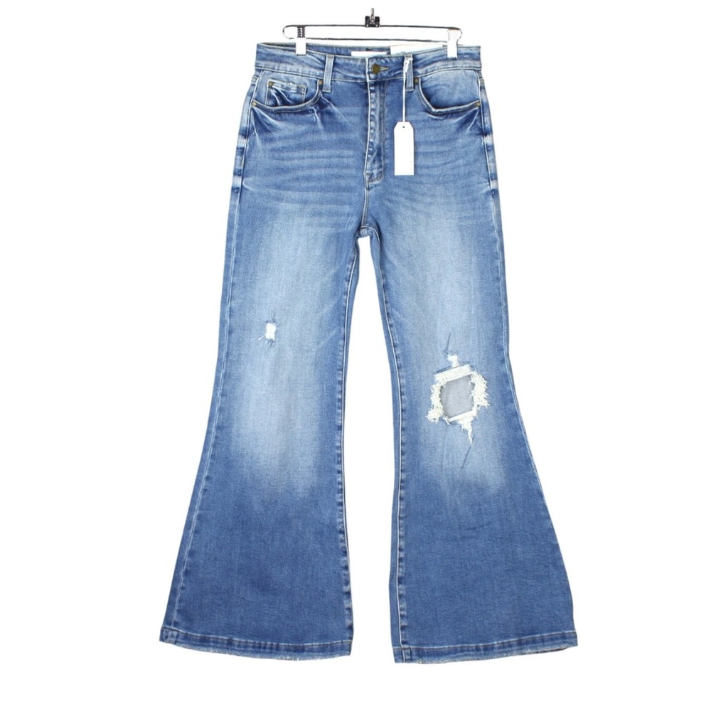 NWT Petra 153 Women Flare Jeans Distressed Ripped Size 9/28 Blue Boho Stretch